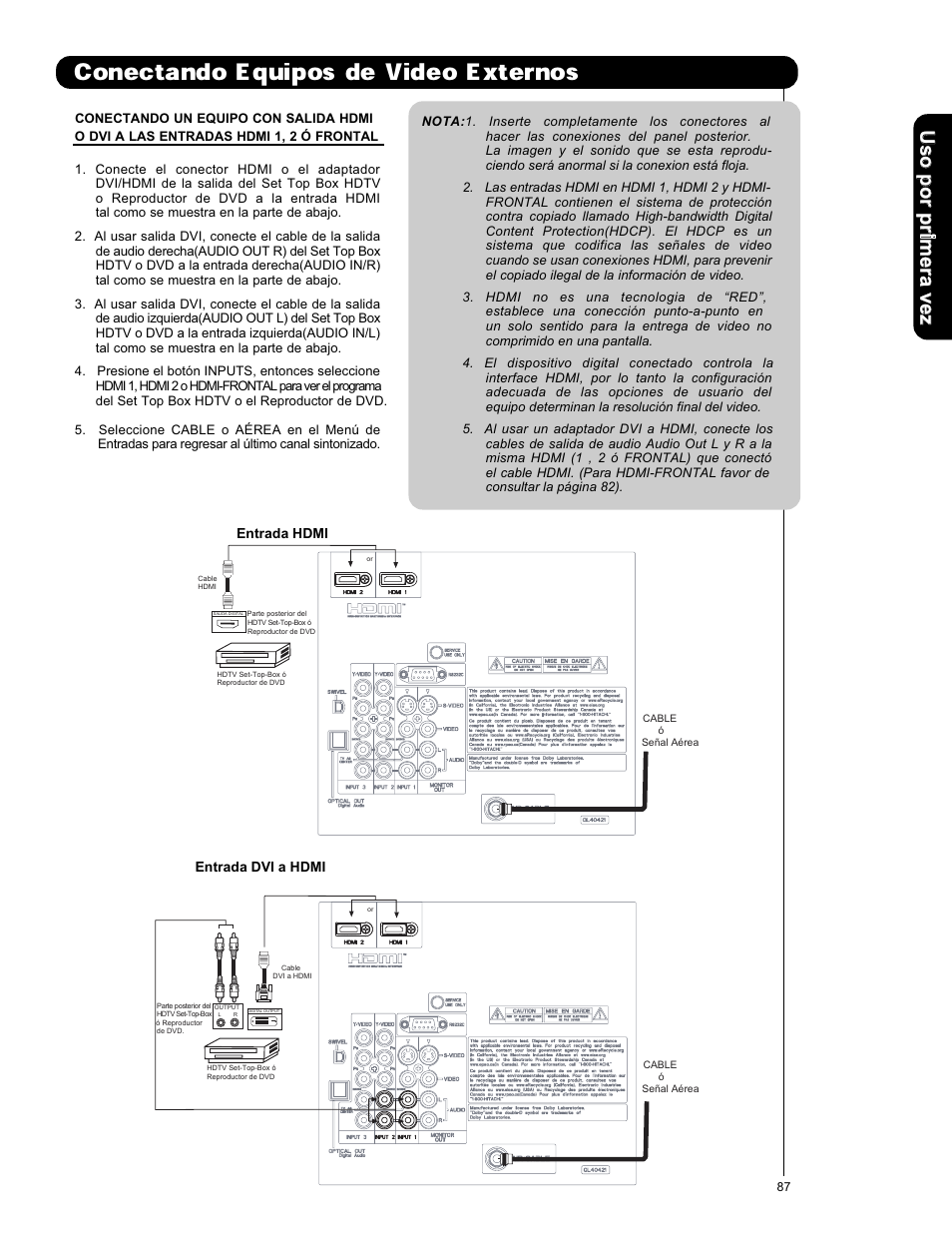 Conectando equipos de video externos | Hitachi L42V651 User Manual | Page 87 / 150