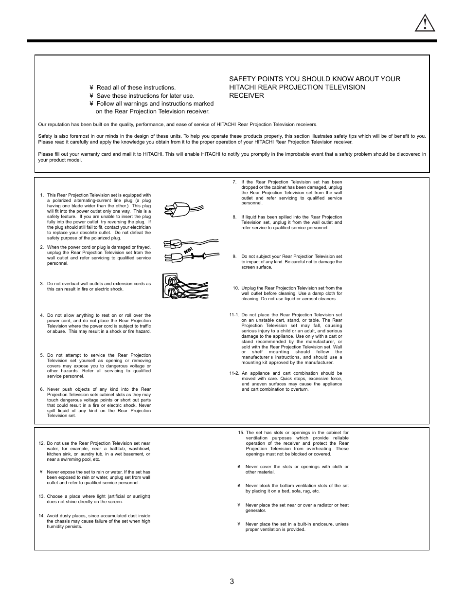 Important safeguards, Important, Caution: safety points you should know about your | Hitachi rear projection television, Receiver | Hitachi 55DMX01W User Manual | Page 3 / 92