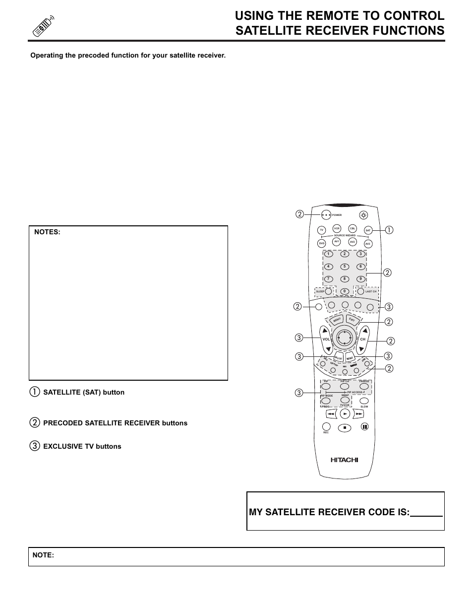 My satellite receiver code is | Hitachi 55DMX01W User Manual | Page 34 / 92