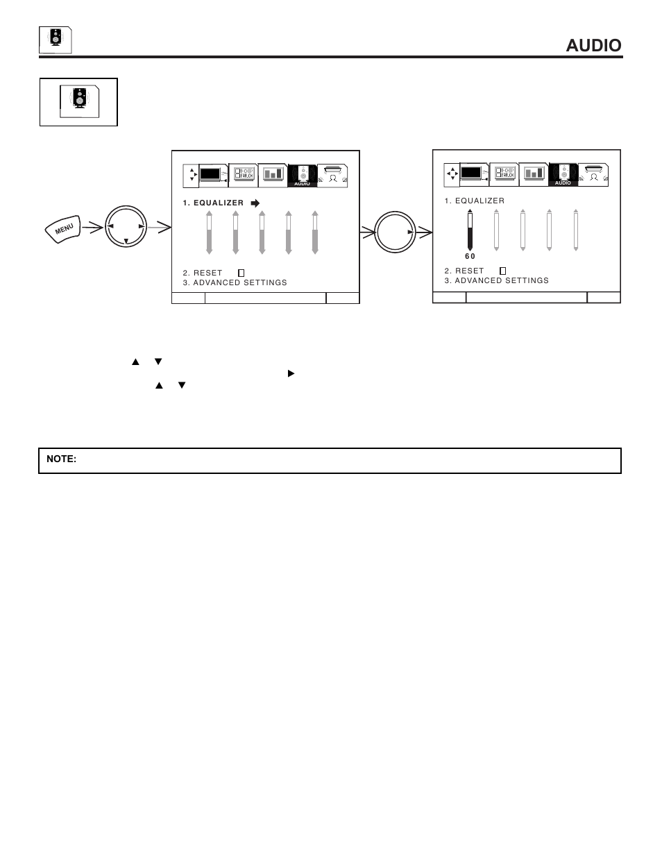 Audio, Thumb stick thumb stick | Hitachi 55DMX01W User Manual | Page 60 / 92