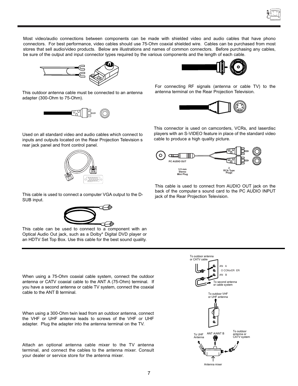 Hook-up cables and connectors | Hitachi 55DMX01W User Manual | Page 7 / 92