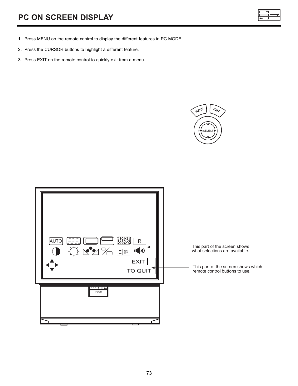 Pc on screen display | Hitachi 55DMX01W User Manual | Page 73 / 92