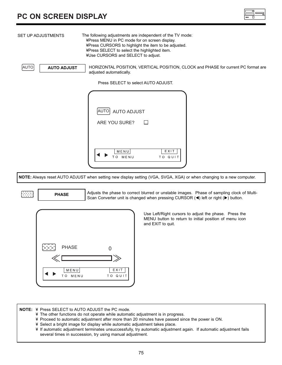 Pc on screen display | Hitachi 55DMX01W User Manual | Page 75 / 92