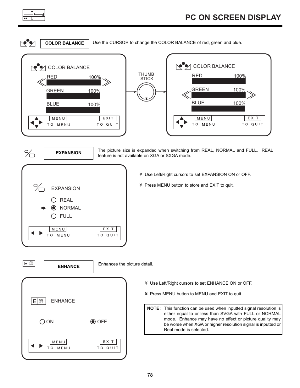 Pc on screen display | Hitachi 55DMX01W User Manual | Page 78 / 92
