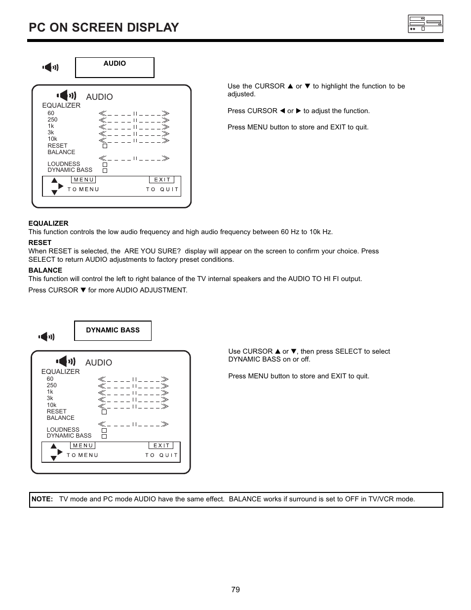 Pc on screen display | Hitachi 55DMX01W User Manual | Page 79 / 92