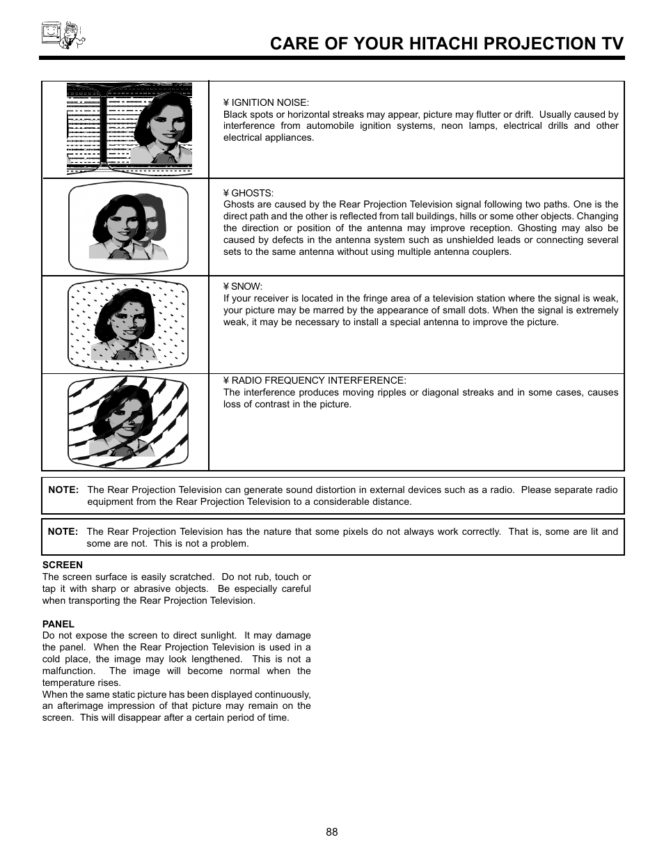 Care of your hitachi projection tv | Hitachi 55DMX01W User Manual | Page 88 / 92