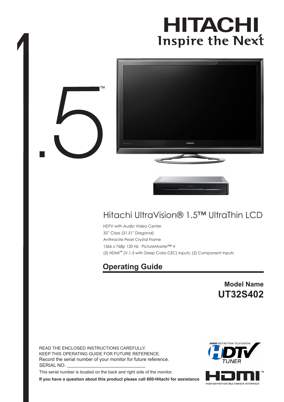 Hitachi ULTRAVISION UT32S402 User Manual | 55 pages