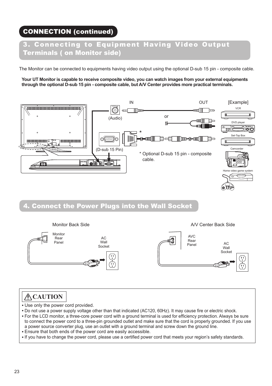 Caution, Connect the power plugs into the wall socket | Hitachi ULTRAVISION UT32S402 User Manual | Page 24 / 55