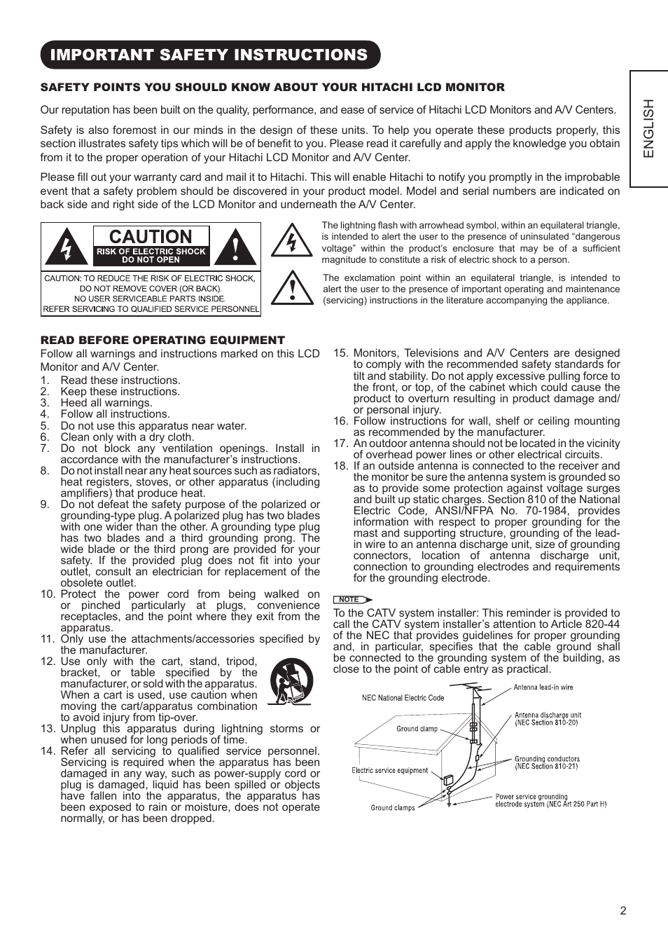 Important safety instructions | Hitachi ULTRAVISION UT32S402 User Manual | Page 3 / 55