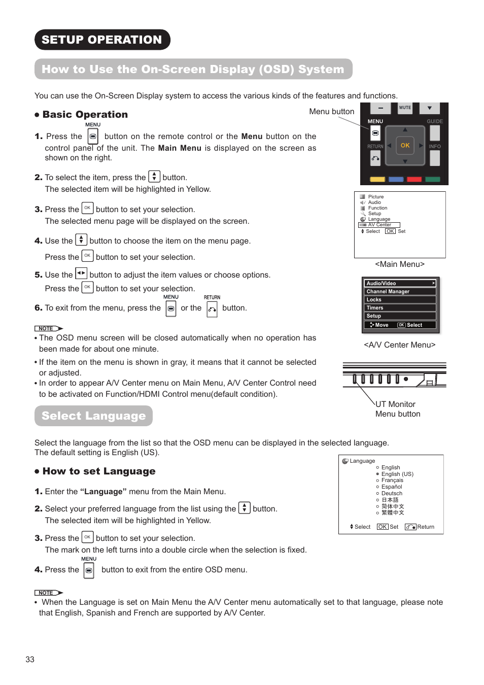 Select language, Basic operation, How to set language | Hitachi ULTRAVISION UT32S402 User Manual | Page 34 / 55