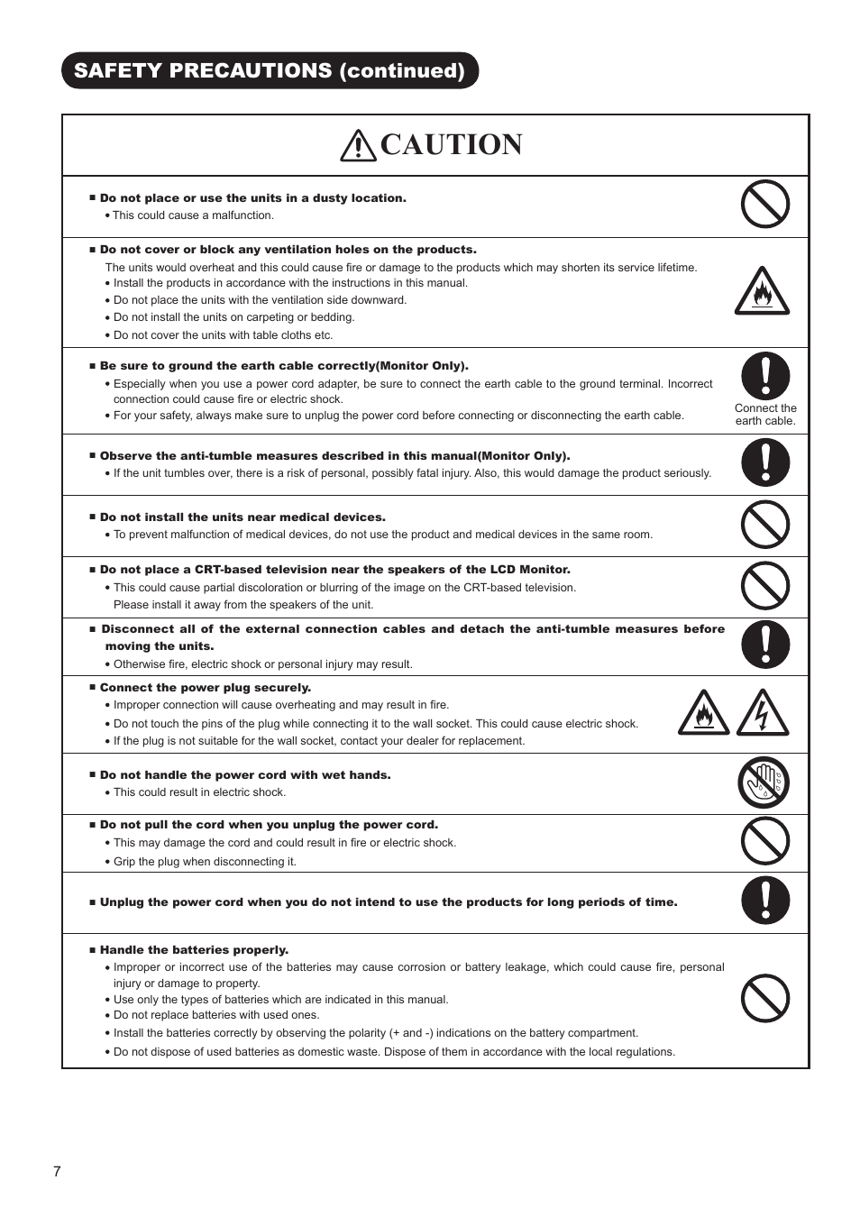 Caution, Safety precautions (continued) | Hitachi ULTRAVISION UT32S402 User Manual | Page 8 / 55