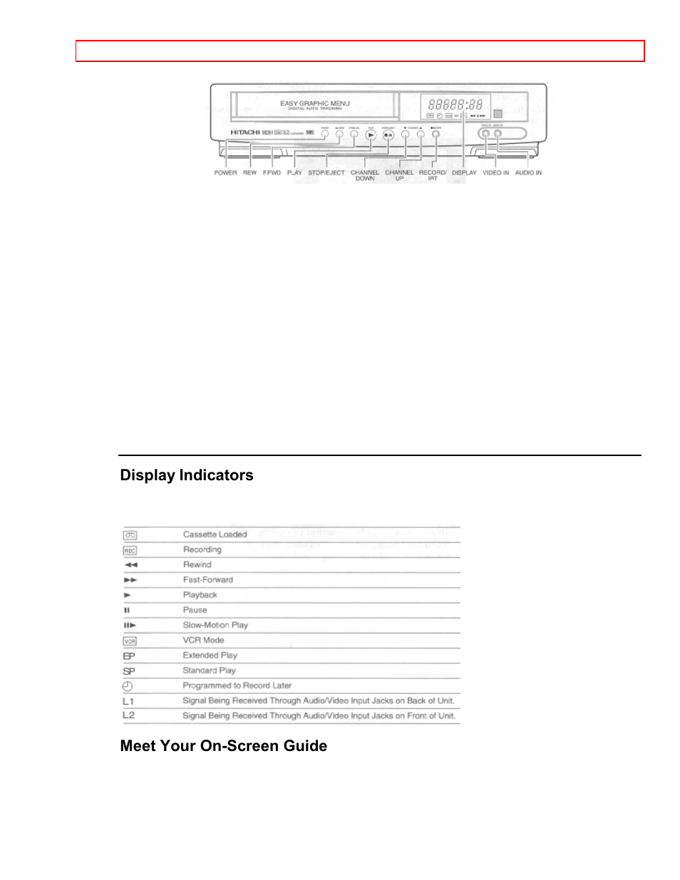 Display indicators meet your on-screen guide | Hitachi VT-M181A User Manual | Page 17 / 43