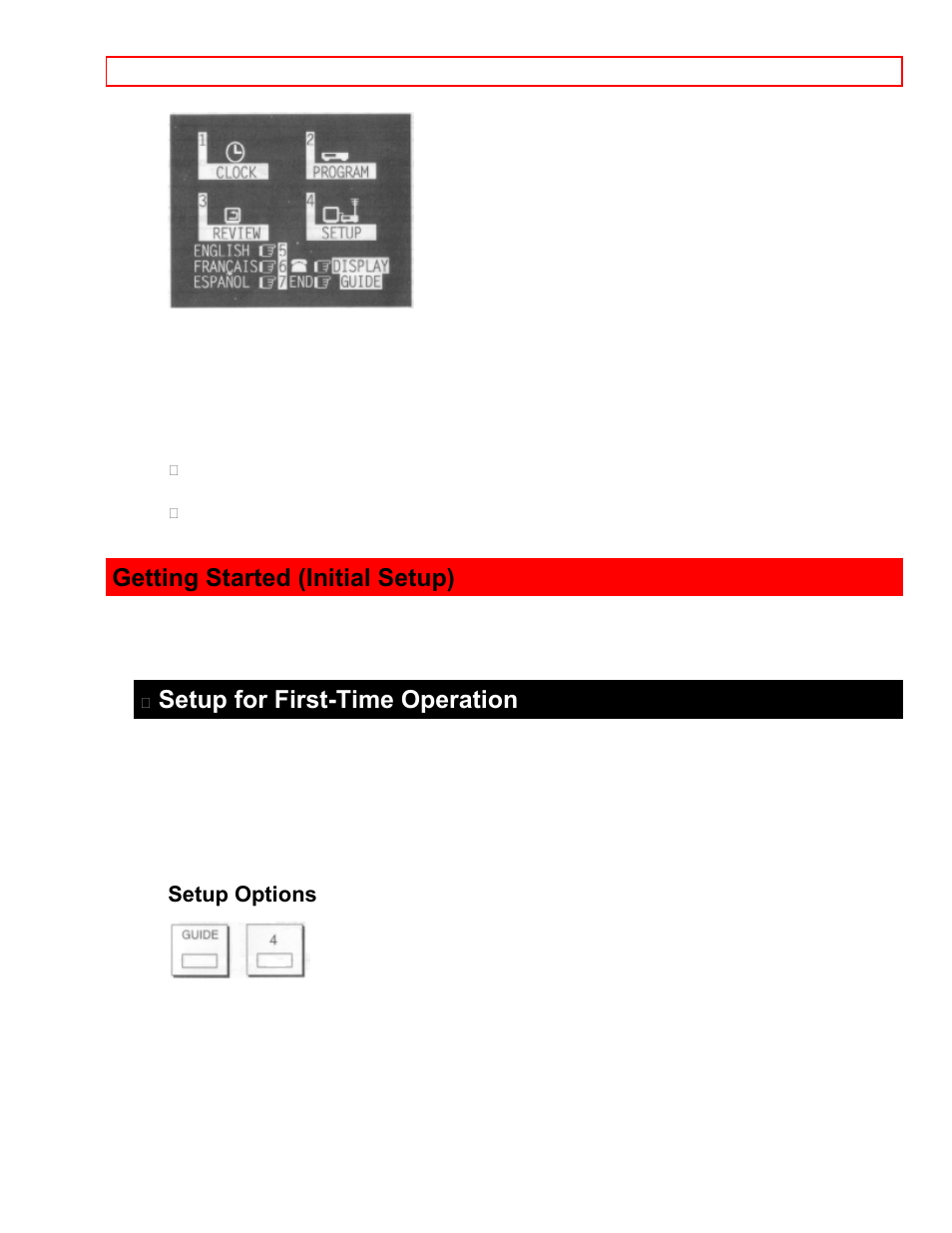 Getting started (initial setup), Setup for first-time operation, Setup options | Hitachi VT-M181A User Manual | Page 18 / 43