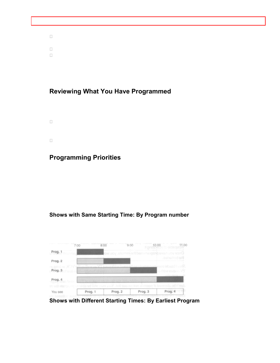 Reviewing what you have programmed, Programming priorities | Hitachi VT-M181A User Manual | Page 32 / 43