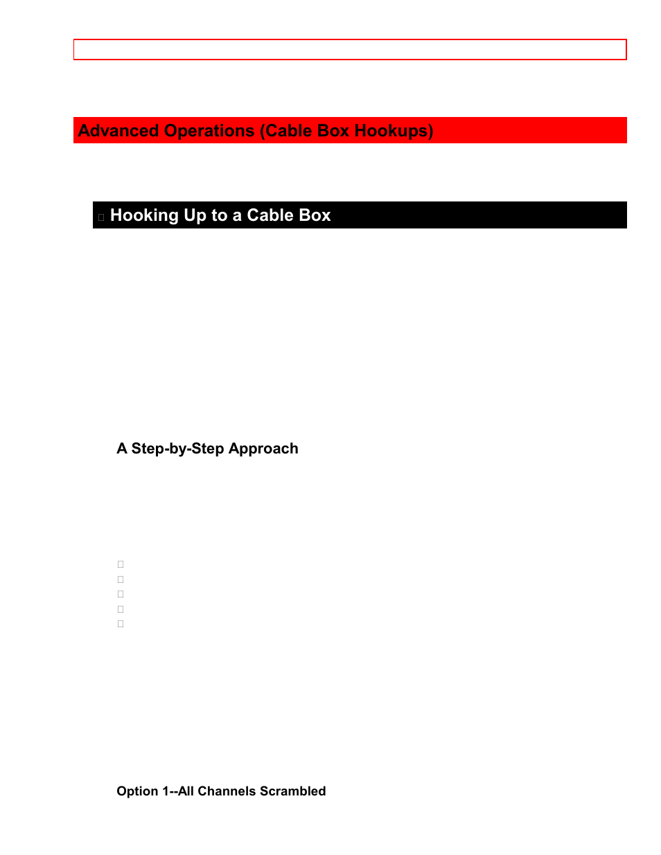 Advanced operations (cable box hookups), Hooking up to a cable box, A step-by-step approach | Hitachi VT-M181A User Manual | Page 35 / 43