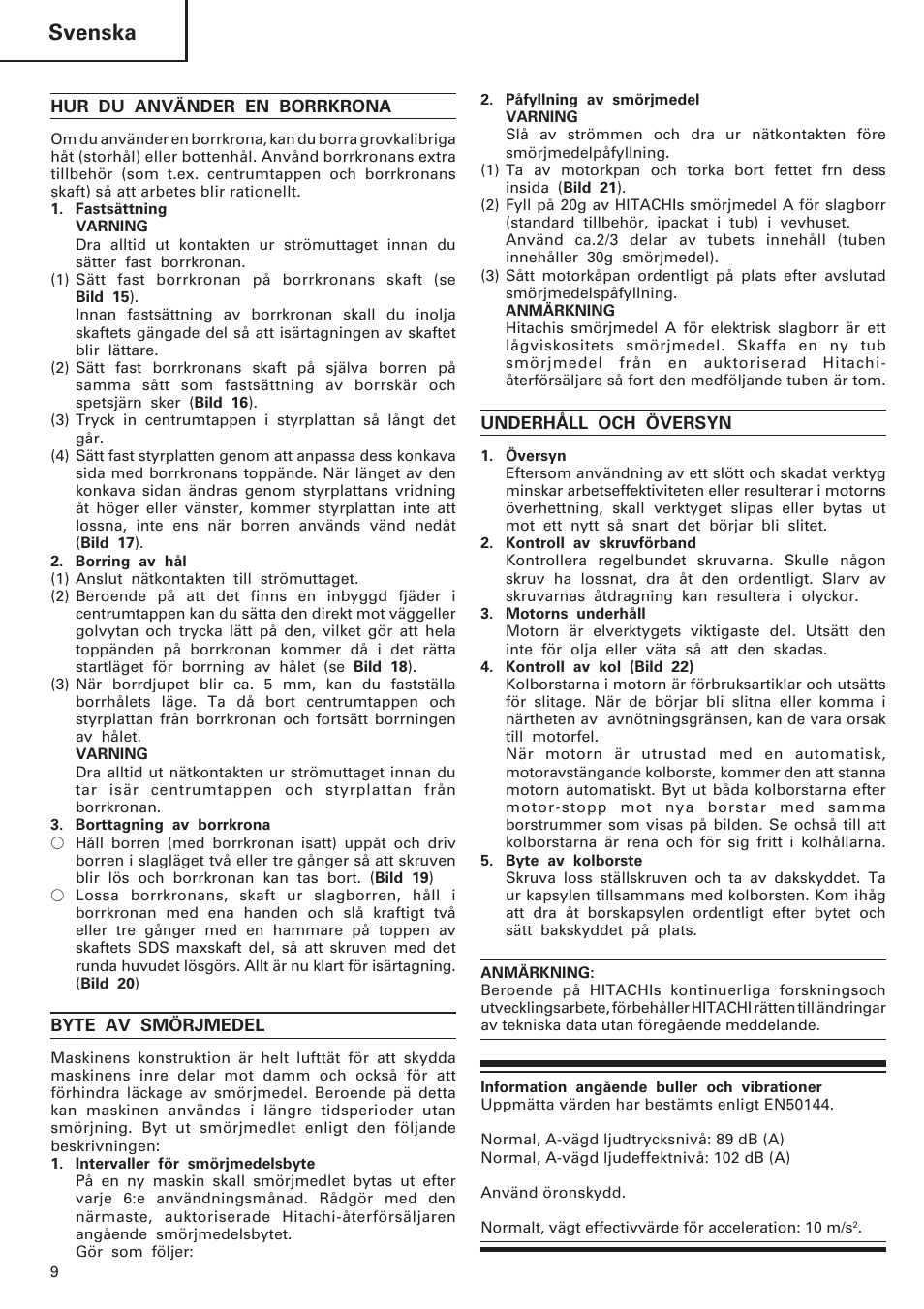 Svenska | Hitachi DH40MB User Manual | Page 10 / 34