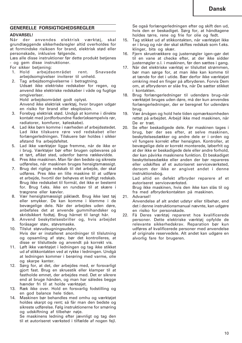 Dansk | Hitachi DH40MB User Manual | Page 11 / 34