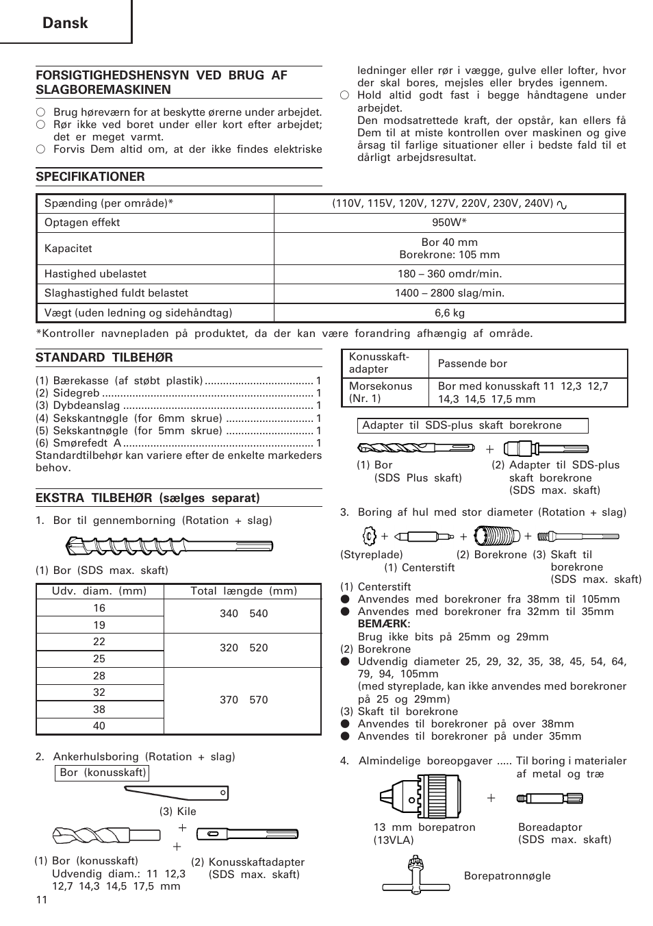 Dansk | Hitachi DH40MB User Manual | Page 12 / 34