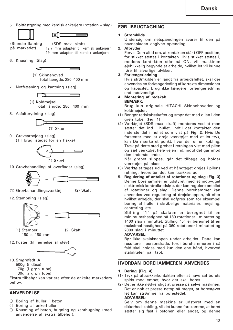 Dansk | Hitachi DH40MB User Manual | Page 13 / 34