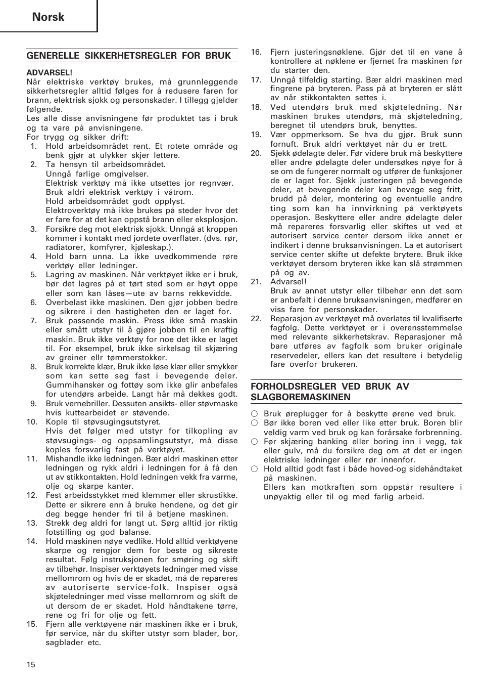 Norsk | Hitachi DH40MB User Manual | Page 16 / 34