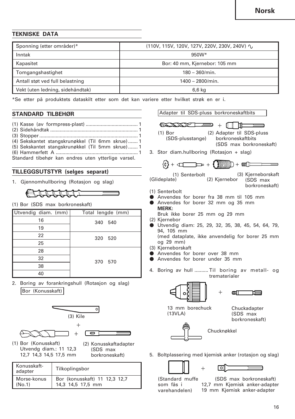 Norsk | Hitachi DH40MB User Manual | Page 17 / 34