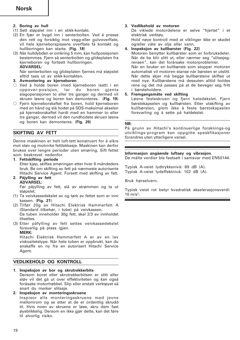 Norsk | Hitachi DH40MB User Manual | Page 20 / 34