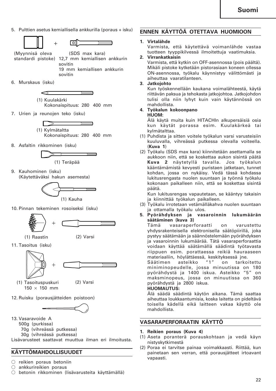 Suomi | Hitachi DH40MB User Manual | Page 23 / 34