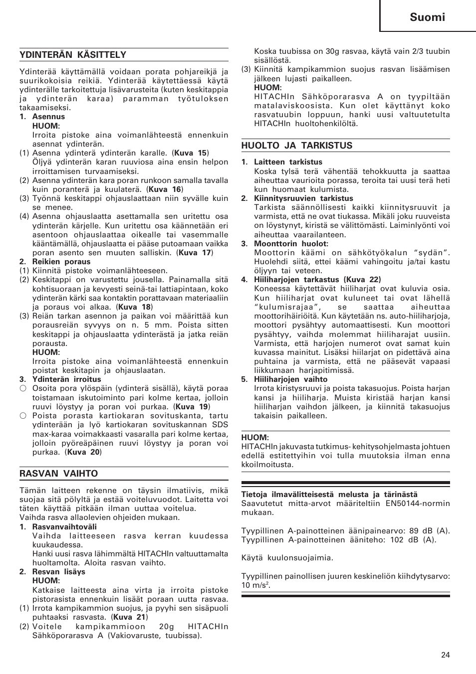 Suomi | Hitachi DH40MB User Manual | Page 25 / 34