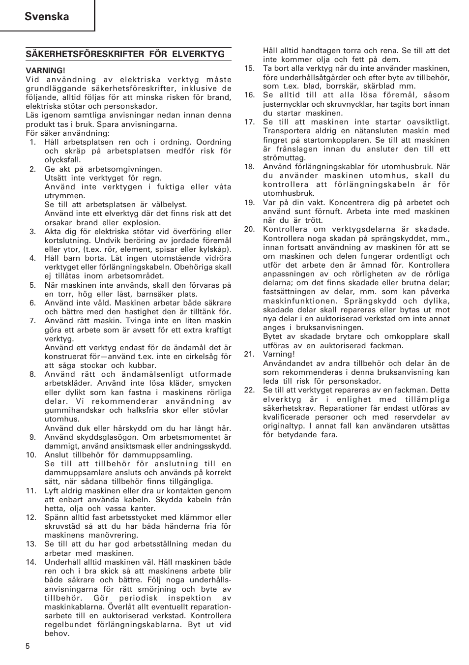 Svenska | Hitachi DH40MB User Manual | Page 6 / 34
