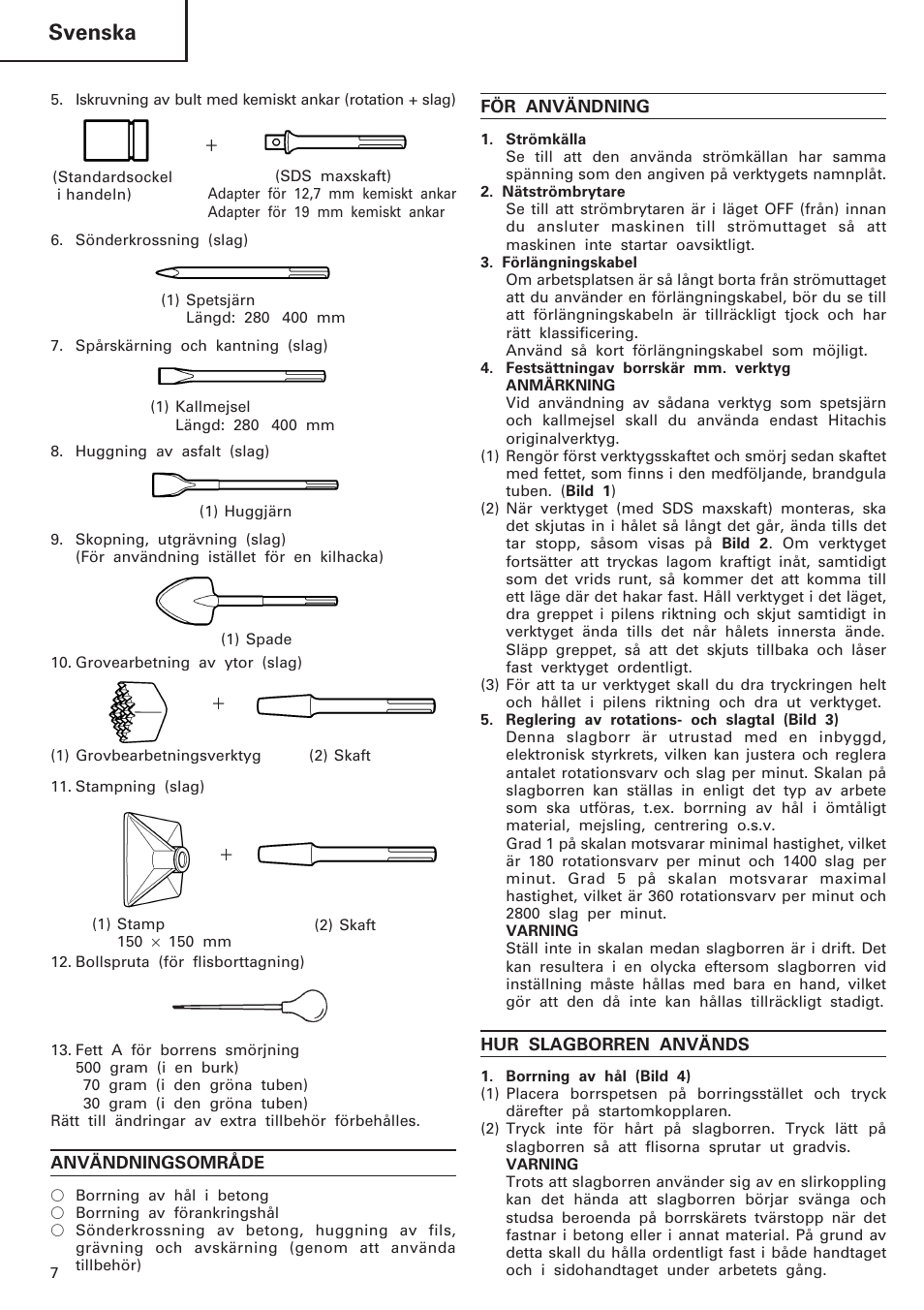 Svenska | Hitachi DH40MB User Manual | Page 8 / 34