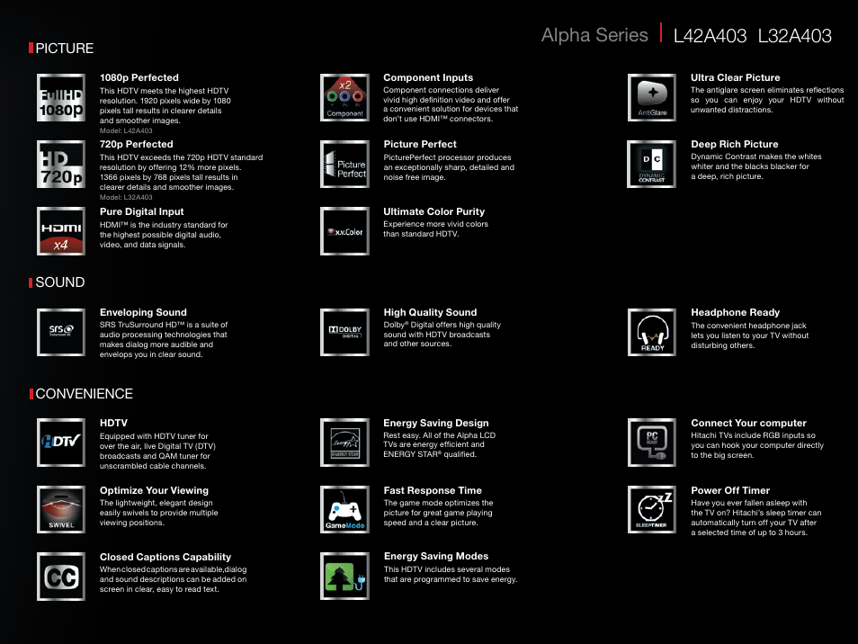 Picture sound convenience | Hitachi L42A403 User Manual | Page 5 / 8