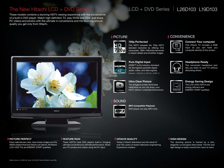 The new hitachi lcd + dvd series, Sound convenience, Picture | Hitachi L42A403 User Manual | Page 6 / 8