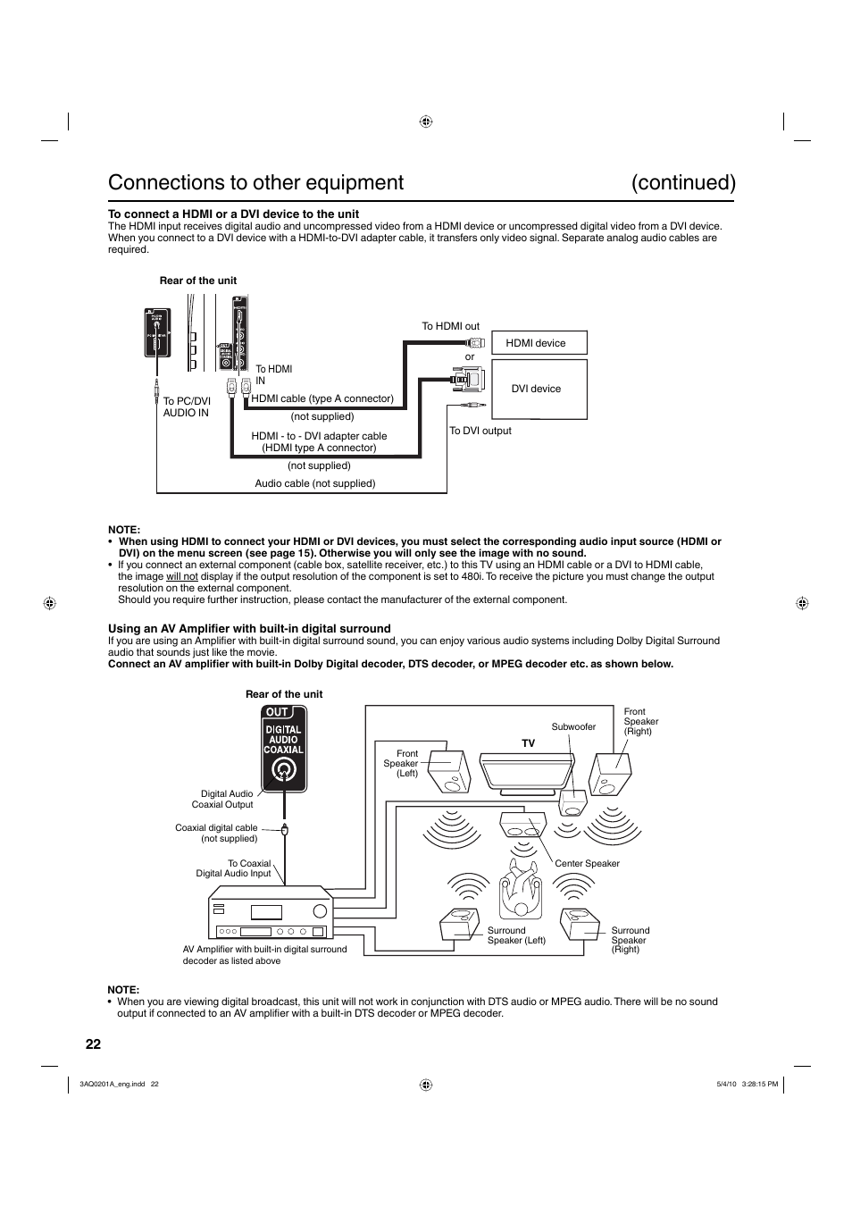 Connections to other equipment (continued) | Hitachi LE19S304 User Manual | Page 22 / 27