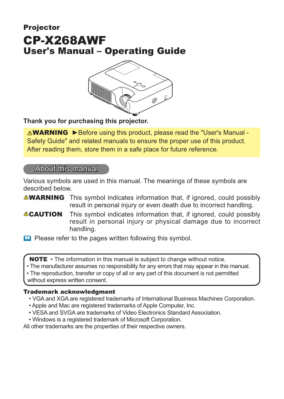 Hitachi CP-X268AWF User Manual | 163 pages