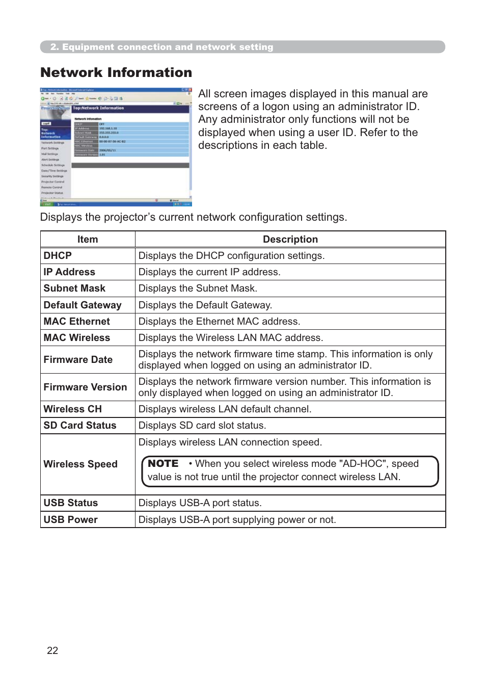 Network information | Hitachi CP-X268AWF User Manual | Page 101 / 163