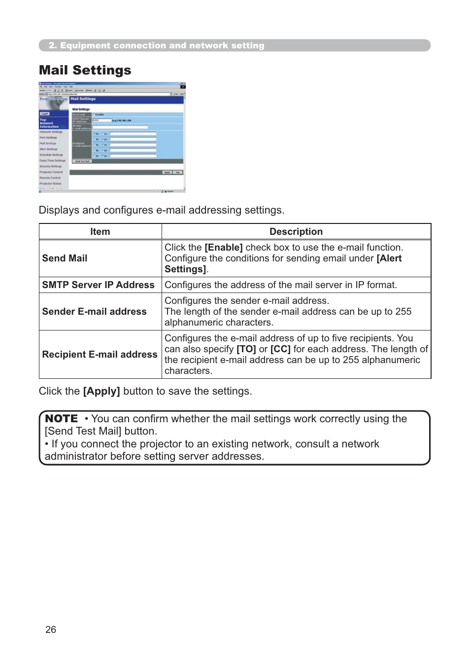 Mail settings | Hitachi CP-X268AWF User Manual | Page 105 / 163