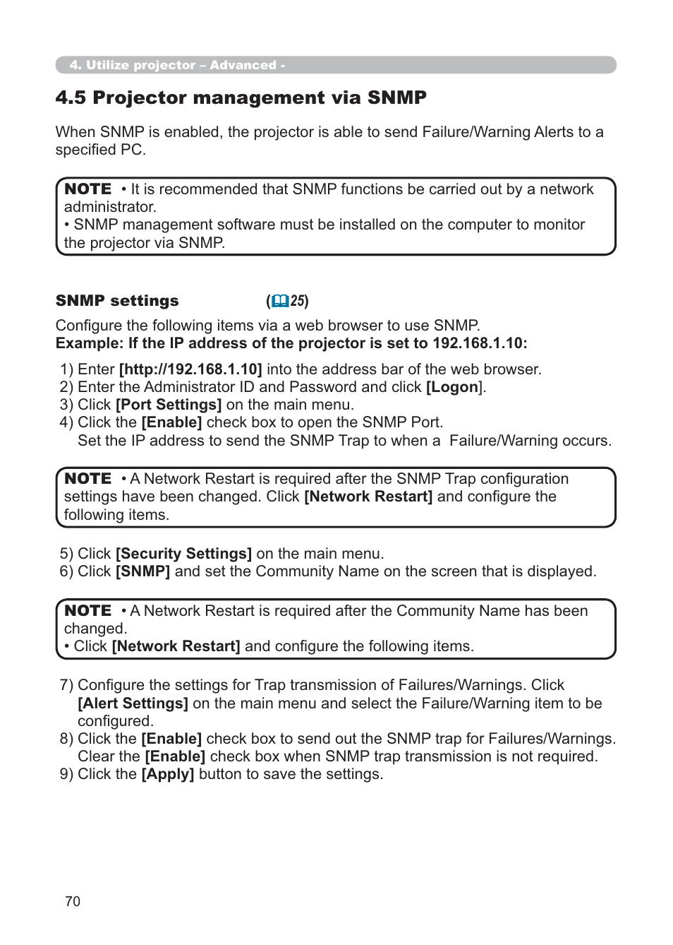 5 projector management via snmp | Hitachi CP-X268AWF User Manual | Page 149 / 163