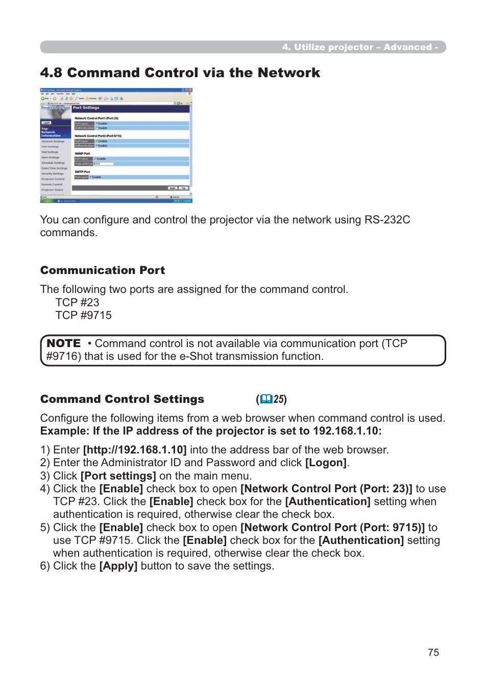 8 command control via the network | Hitachi CP-X268AWF User Manual | Page 154 / 163