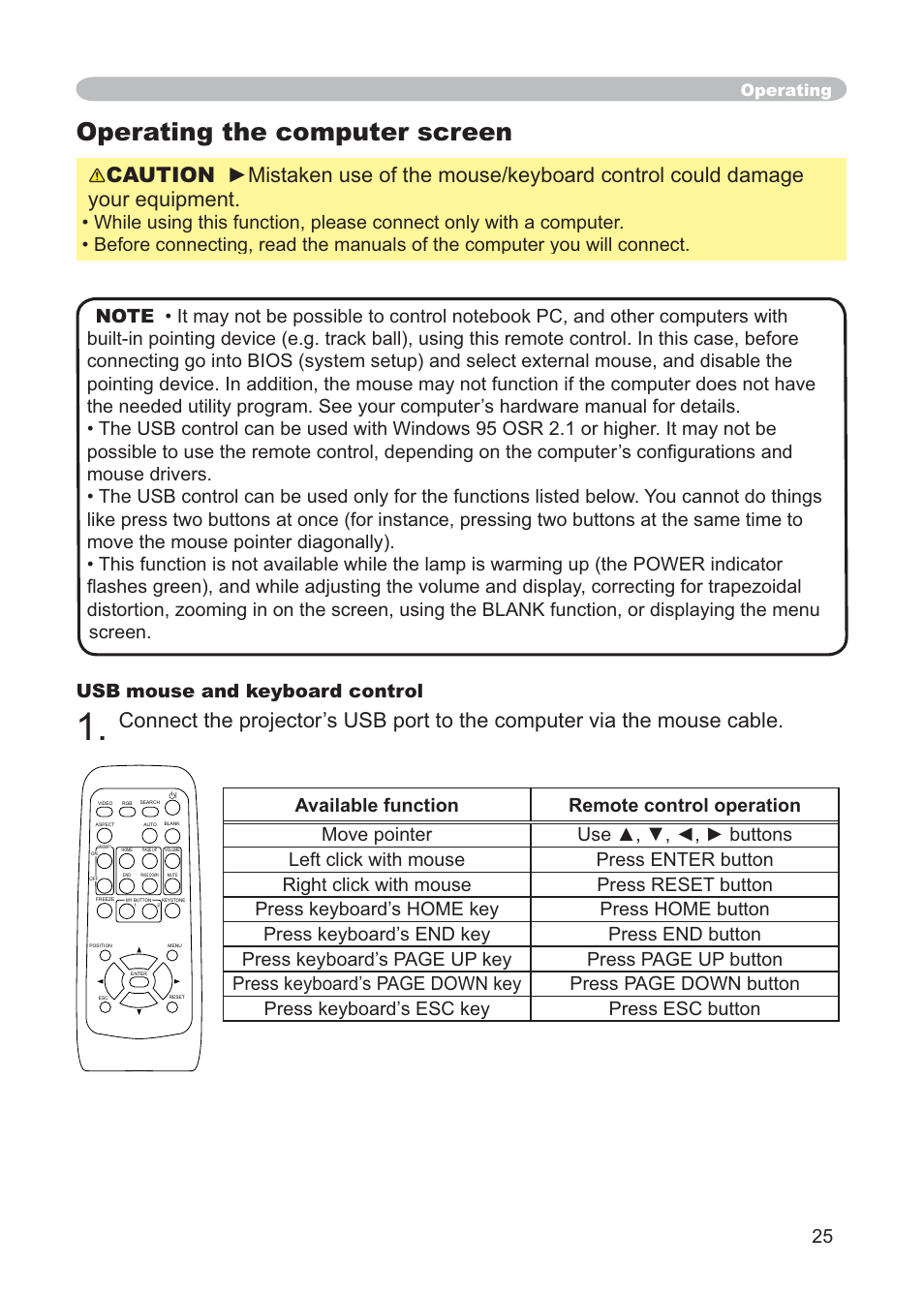 Operating the computer screen, Operating | Hitachi CP-X268AWF User Manual | Page 34 / 163