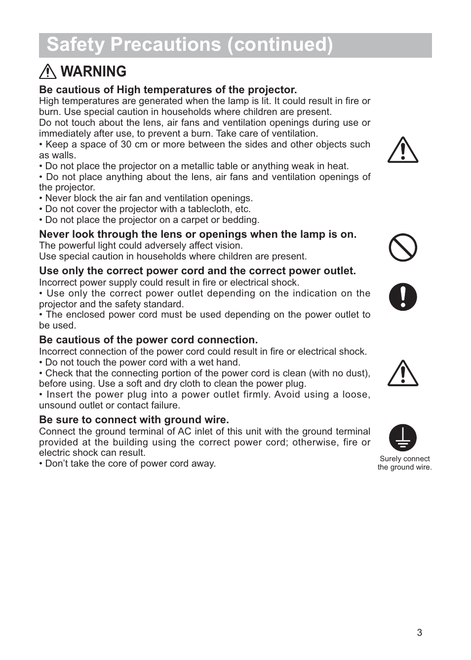 Safety precautions (continued), Warning | Hitachi CP-X268AWF User Manual | Page 4 / 163
