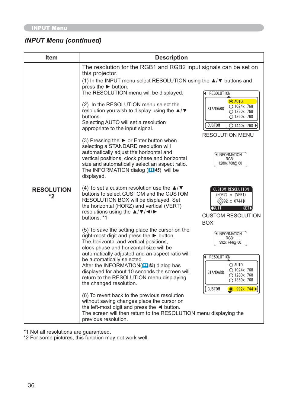 Input menu (continued) | Hitachi CP-X268AWF User Manual | Page 45 / 163
