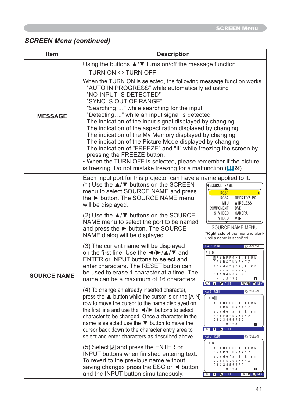 Screen menu (continued) | Hitachi CP-X268AWF User Manual | Page 50 / 163