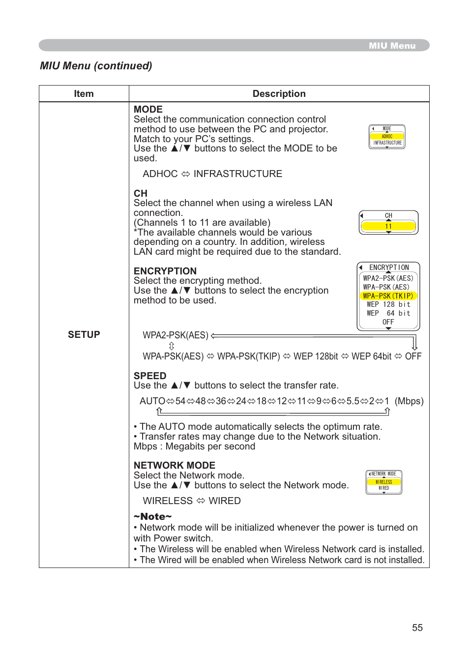 Miu menu (continued) | Hitachi CP-X268AWF User Manual | Page 64 / 163