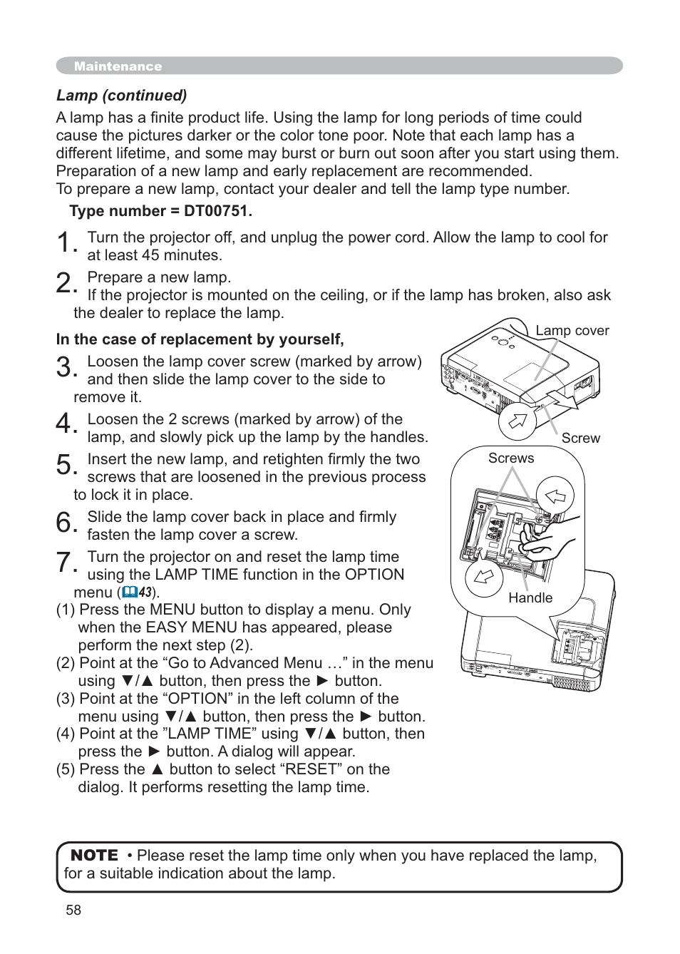 Lamp cover screw, Handle screws | Hitachi CP-X268AWF User Manual | Page 67 / 163