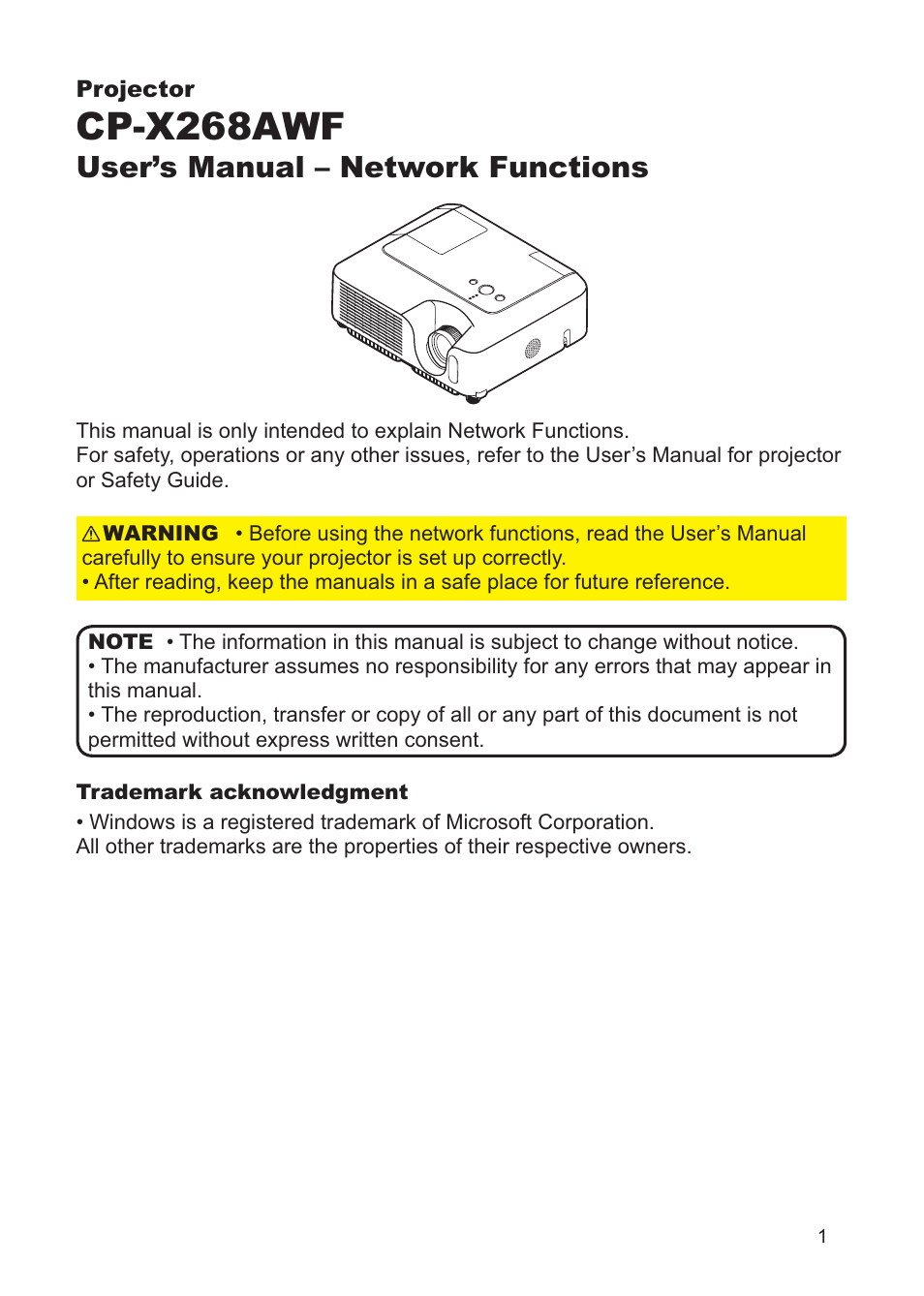 Cp-x268a wf, User’s manual – network functions | Hitachi CP-X268AWF User Manual | Page 80 / 163