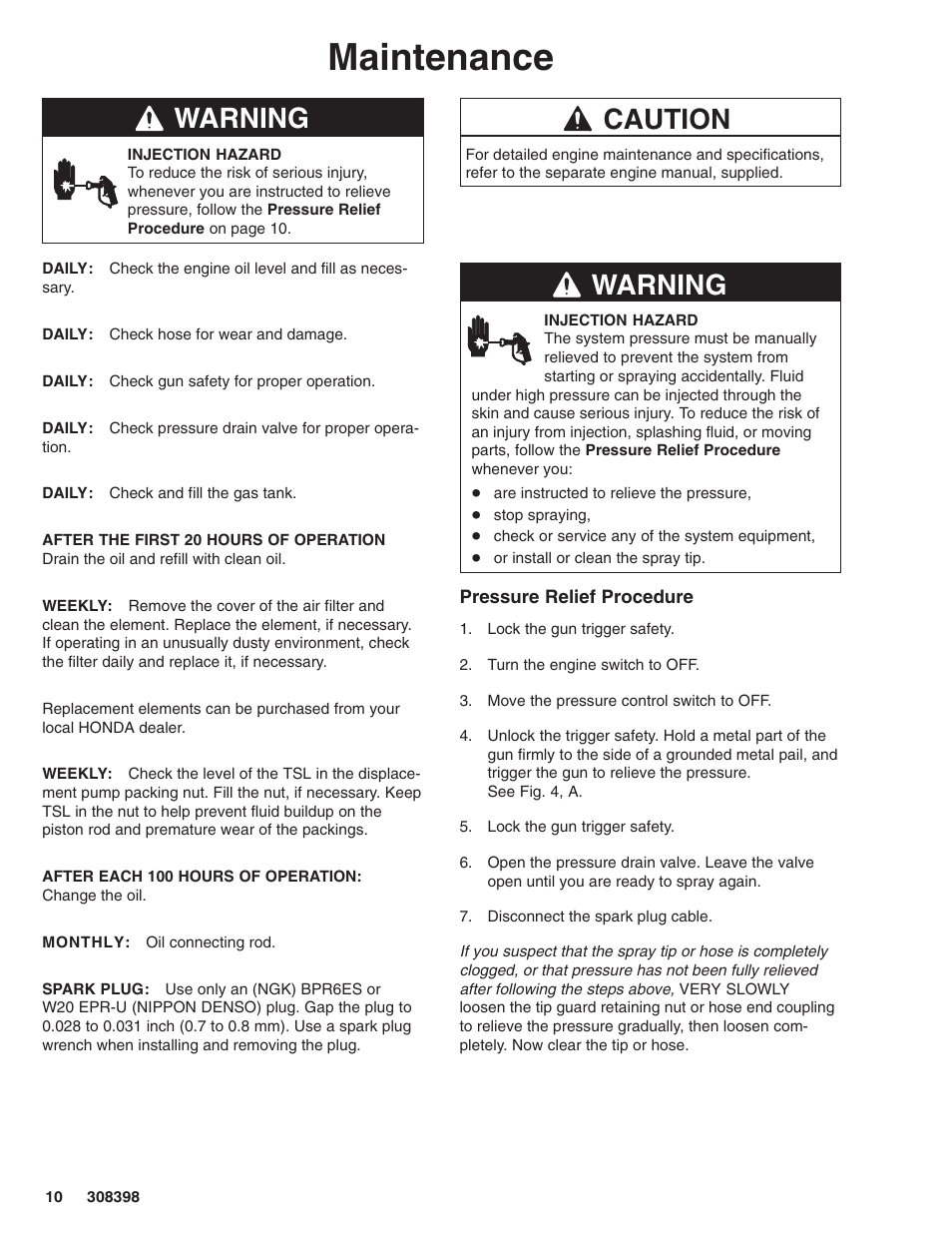 Maintenance, Warning, Caution | Hitachi GM7000 231327 User Manual | Page 10 / 36