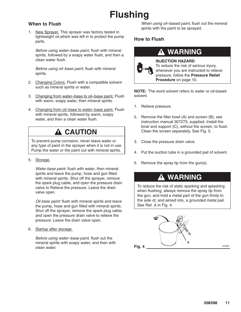 Flushing, Caution, Warning | Hitachi GM7000 231327 User Manual | Page 11 / 36