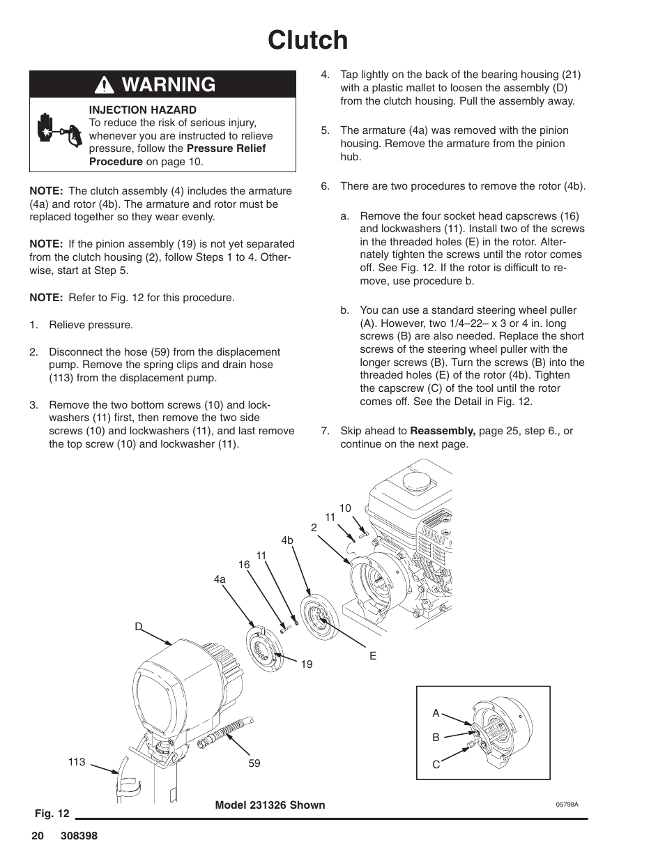 Clutch, Warning | Hitachi GM7000 231327 User Manual | Page 20 / 36