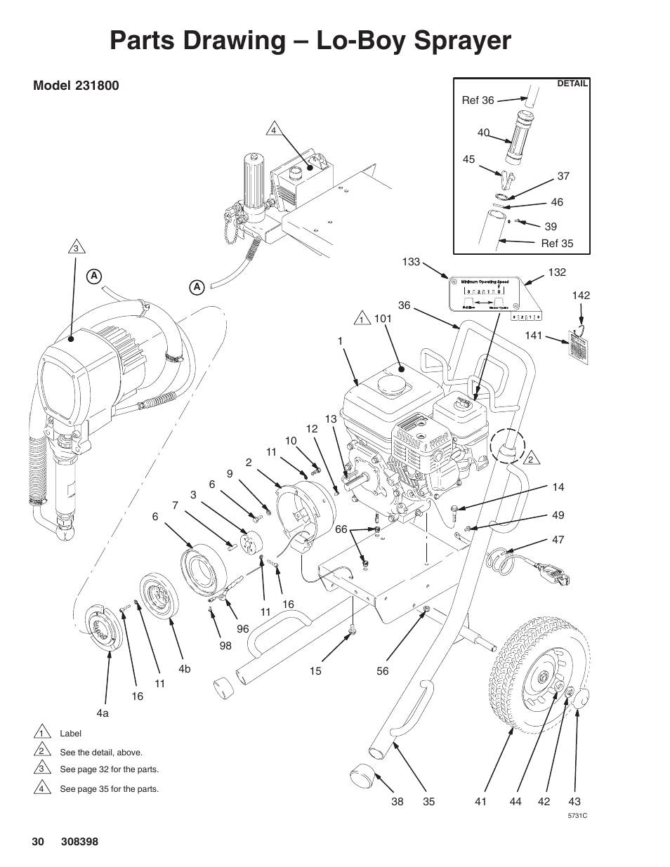 Parts drawing – lo-boy sprayer | Hitachi GM7000 231327 User Manual | Page 30 / 36