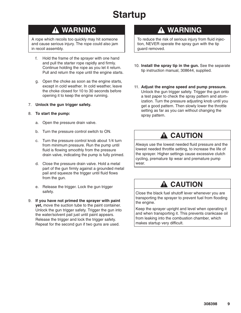 Startup, Warning, Caution | Hitachi GM7000 231327 User Manual | Page 9 / 36